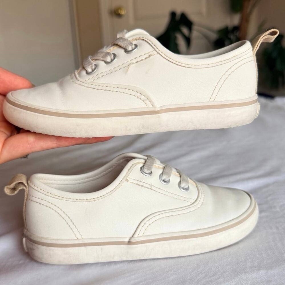 Girls Old Navy Cream Off White Sneakers No Tie Slip-on Size 8c